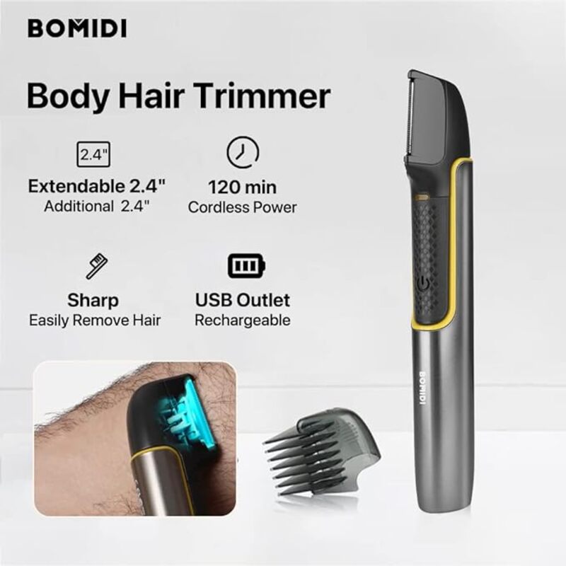 Bomidi HT1 Electric Body Hair Shaver Wireless Hair Shaver With Builtin Extension Handle USB Rechargeable Battery  Silver
